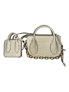 Zara Croc-Embossed Cream Mini Satchel with Chain and Pouch